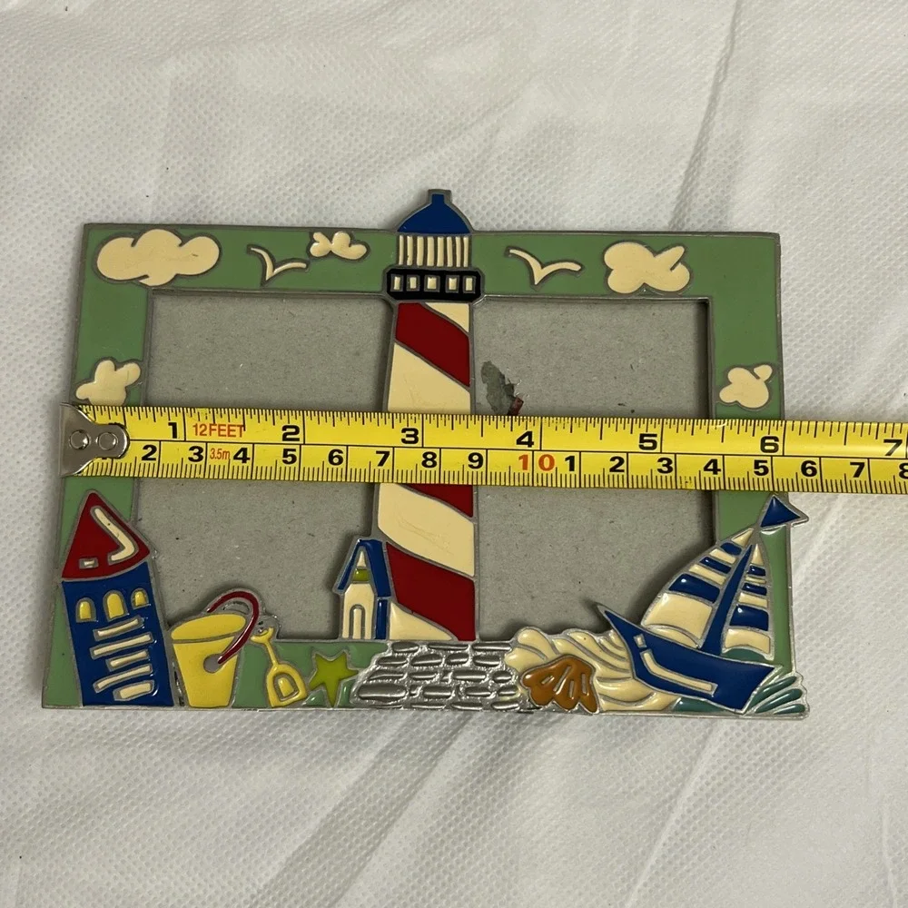 Lighthouse Frame Metal Enameled Coastal Sea Beach Nautical Bird Sailboat Ocean